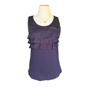 Deletta Anthropologie Plum Navy Ruffled Mixed Media Tank Top‎ Size M NEW Boho